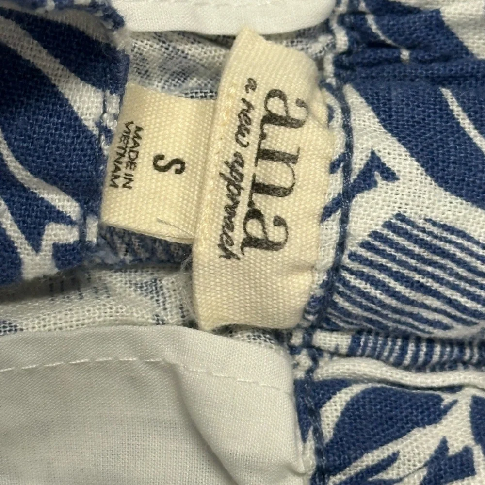 ANA Blue White Floral Print Paperbag Linen Shorts Belt Women Size S New
